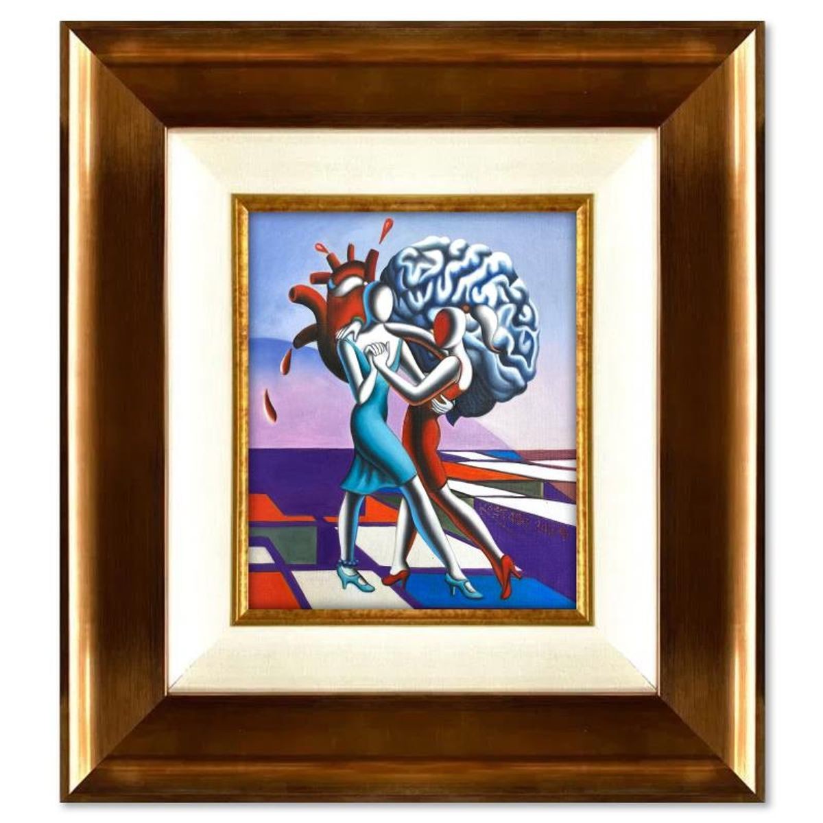 Mark Kostabi, "Together Aagin" Framed Original Oil Painting on Canvas, Hand Sign