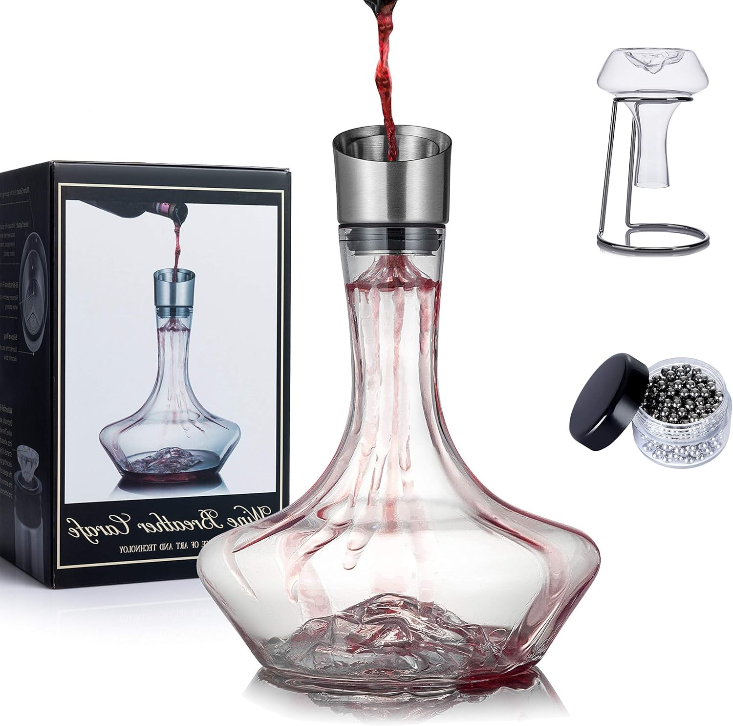 Iceberg Wine Decanter Set W/ Aerator Filter,Drying Stand & Cleaning