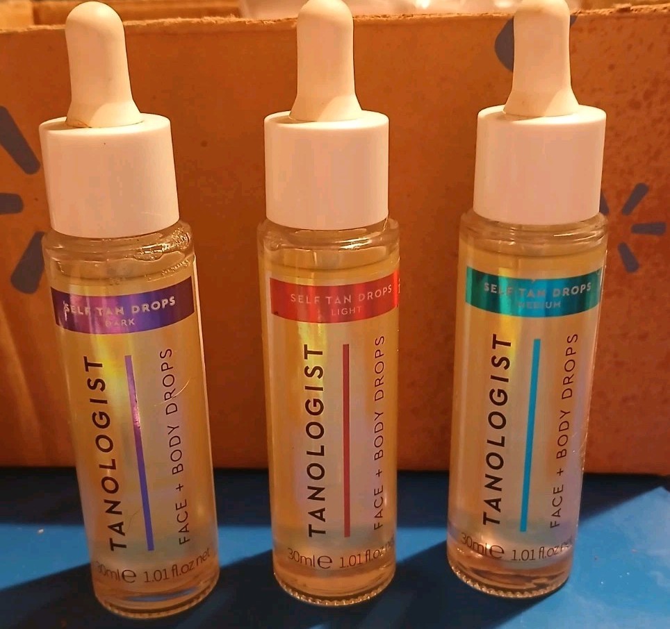 TANOLOGIST FACE & BODY SELF TANNING DROPS -3 PIECE MIXED LOT-LIGHT/MEDIUM/DARK