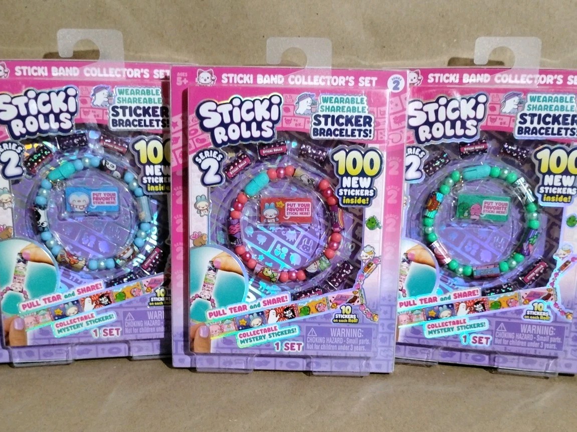 Sticki Rolls Series 2 - Sticker Bracelet Collector Lot of 3 NEW different Colors