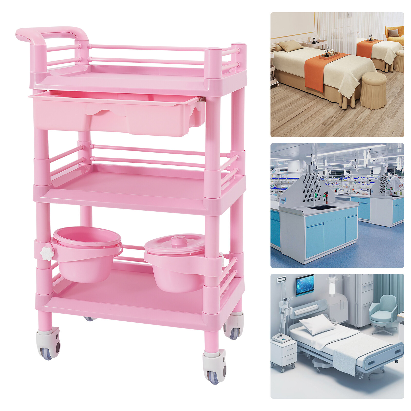 Salon Storage Cart Movable Beauty Organizer Rolling Trolley Cart 54.5x37x96cm