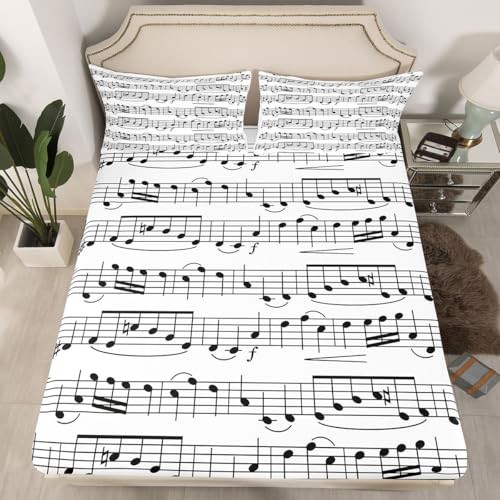  Music Fitted Sheet Queen Musical Notes Bedding Set Queen(60"x80") Multi 05
