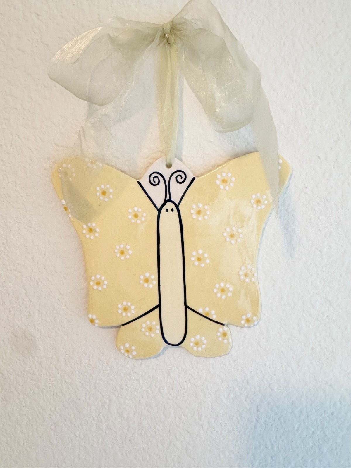 Practically Porcelain Pottery 6" tall Yellow Butterfly Wall Decor