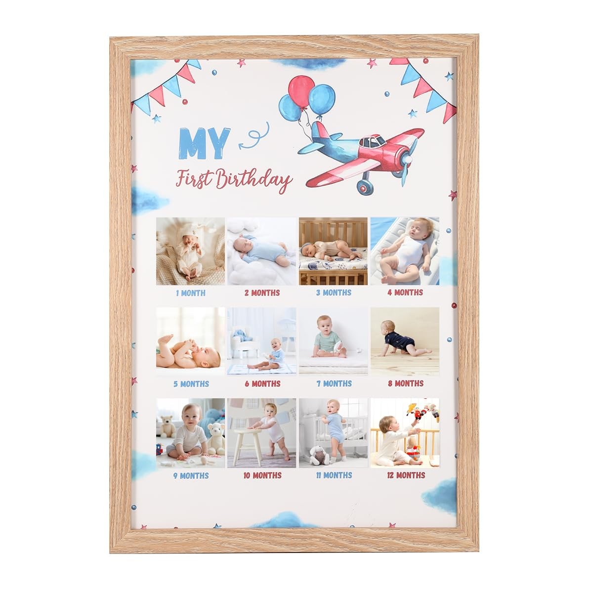 My First Photo Frame -12 Month Growth Milestone Board, Airplane Themed Photo ...