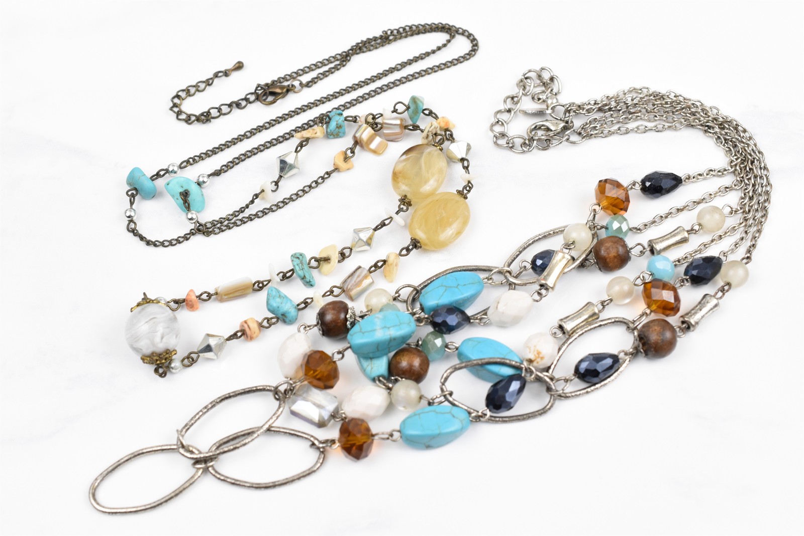 Handmade Studio 2 Necklace Lot Beaded Crystal Glass Wood Magnesite Silver