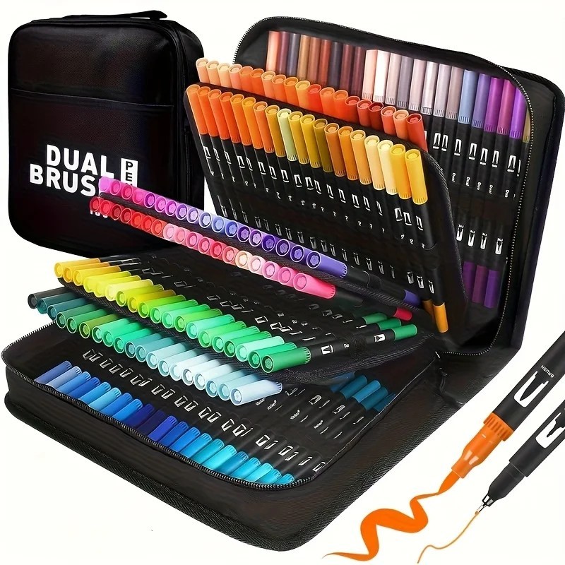 24 Colors Art Paint Markers, Dual Tip Acrylic Paint Pens with Brush Tip & Fi