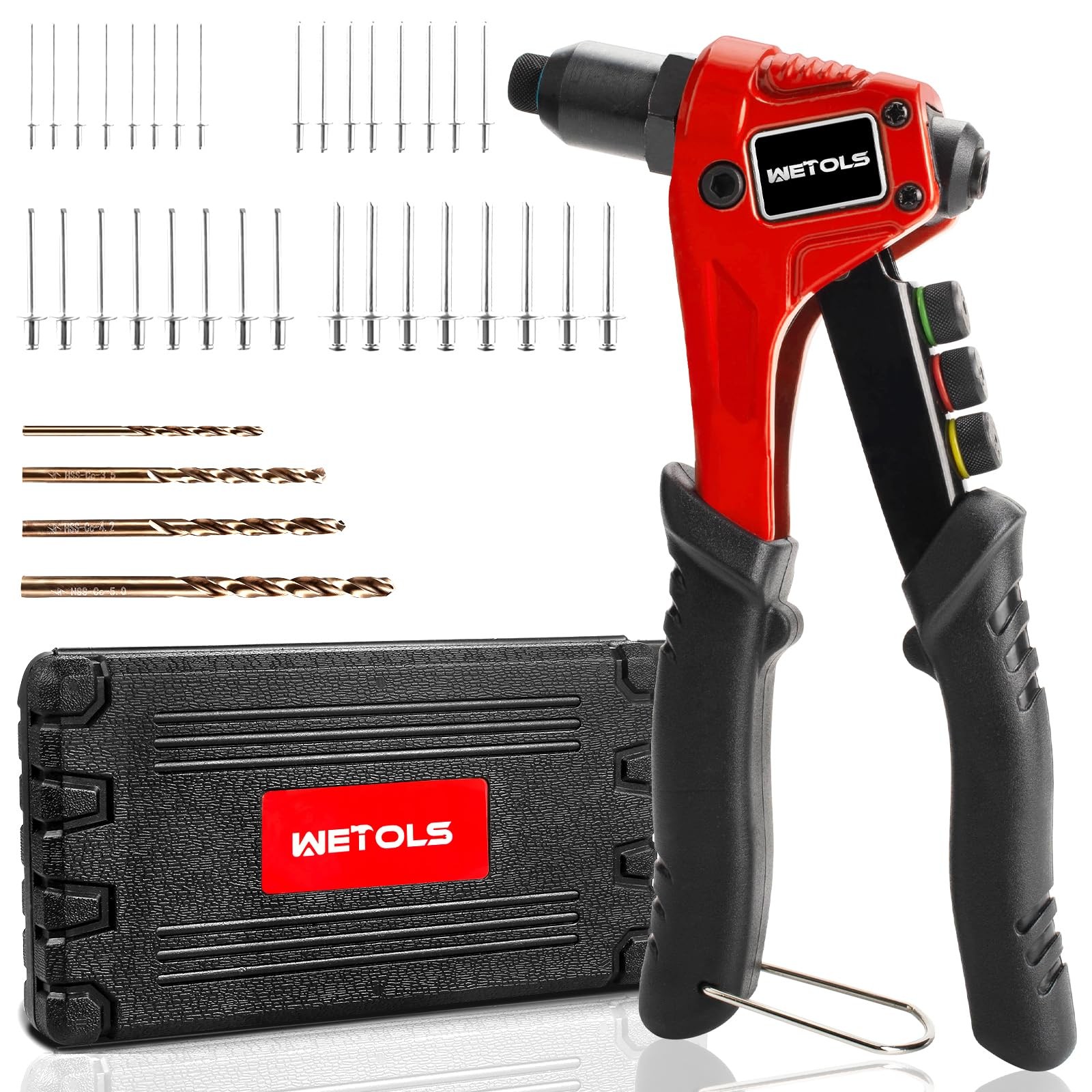Pop Rivet Gun Kit with 200 Blind Rivets 4 Heads 4 Drill Bits BMC Case