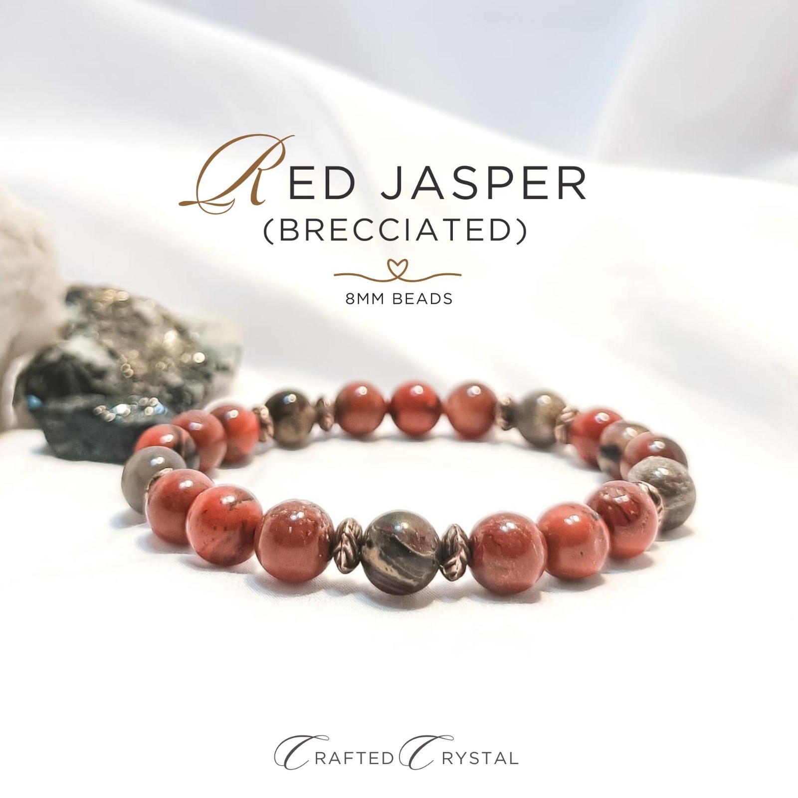 Red Jasper Bracelet 8mm Beaded Stretch Natural Stone Healing Jewelry Handmade