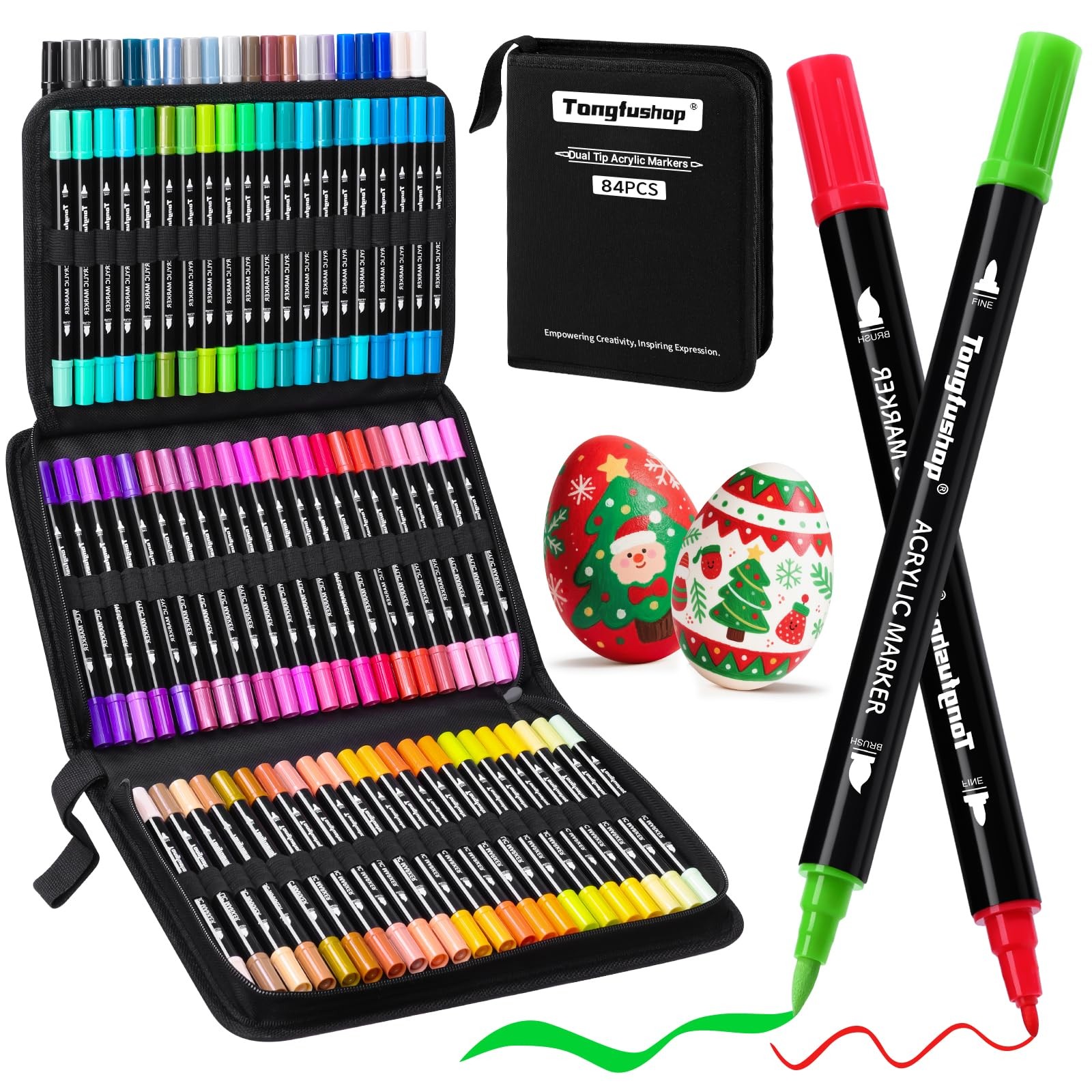 84 Colors (14 Metallic) Acrylic Paint Marke, Dual Fine & Brush Tip Paint Pens...