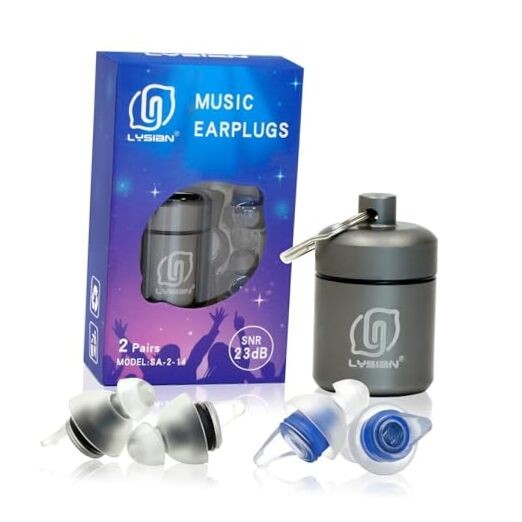  High Fidelity Concert Ear Plugs (2 Pairs), Snug Fit Size Reusable Blue&black
