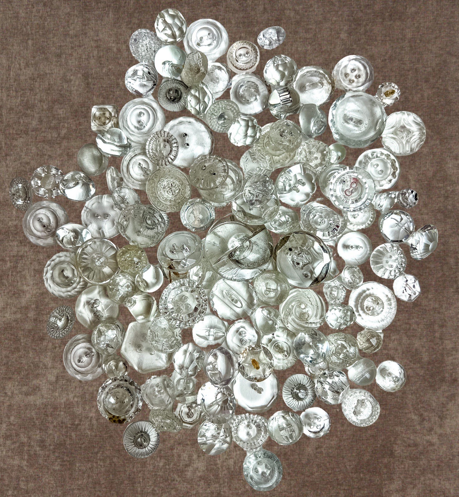 Wow! Antique Glass Buttons Lot Art Deco Crystal Clear Sew Thru Self Shank Sets