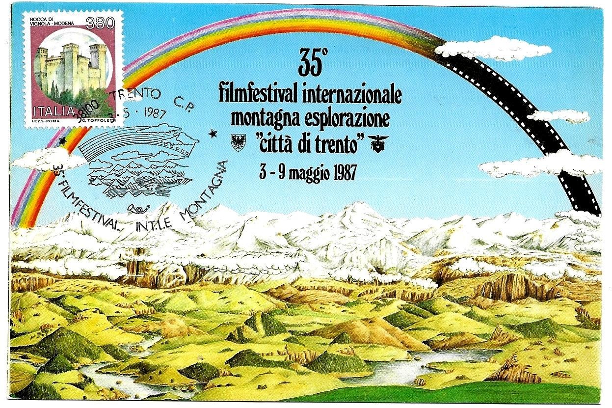Official postcard TRENTO 35th film mountain festival 1987. Cancellation spec. front
