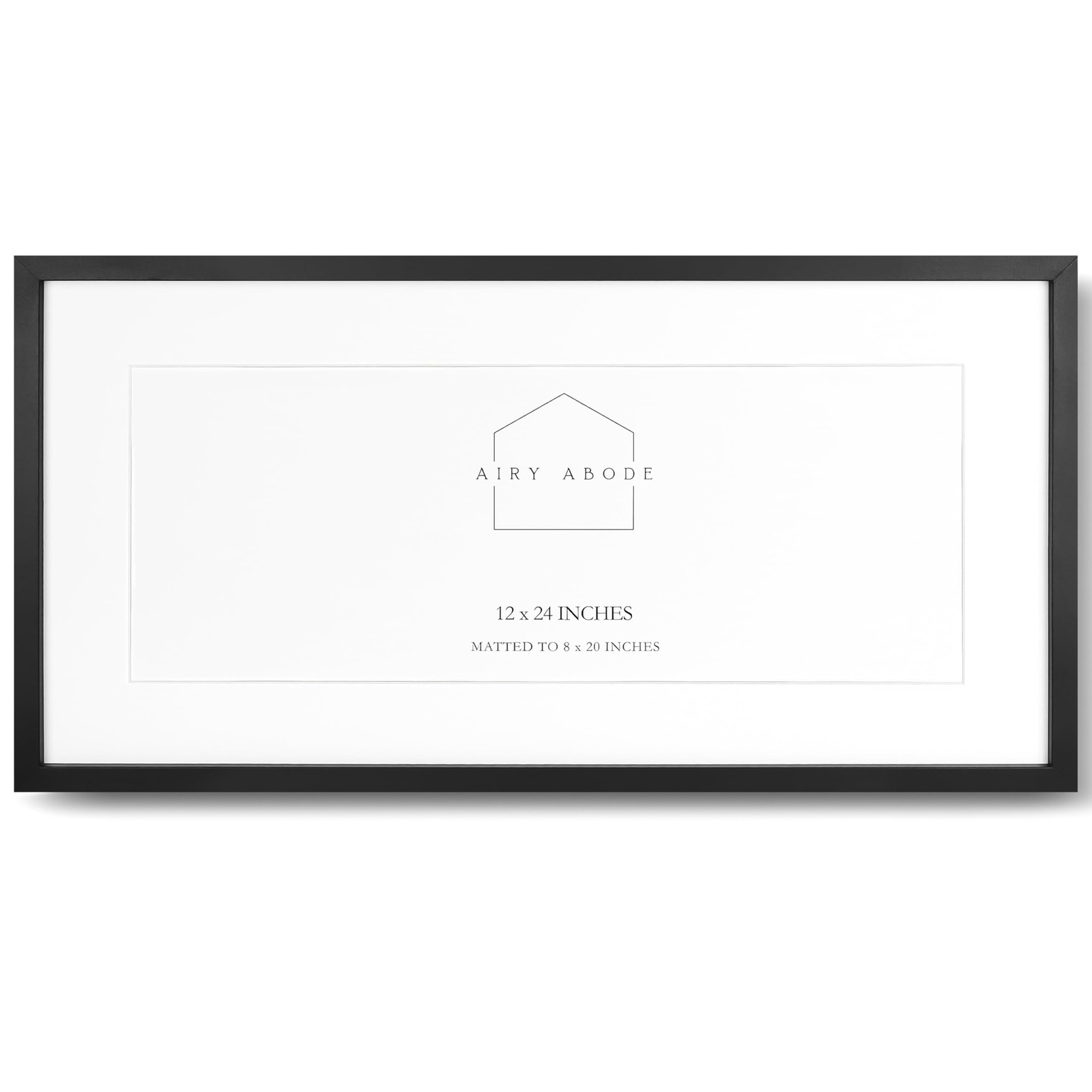 Airy Abode Premium Black Wood Picture Frame 12x24 Matted to 8x20 - Pick Your Siz