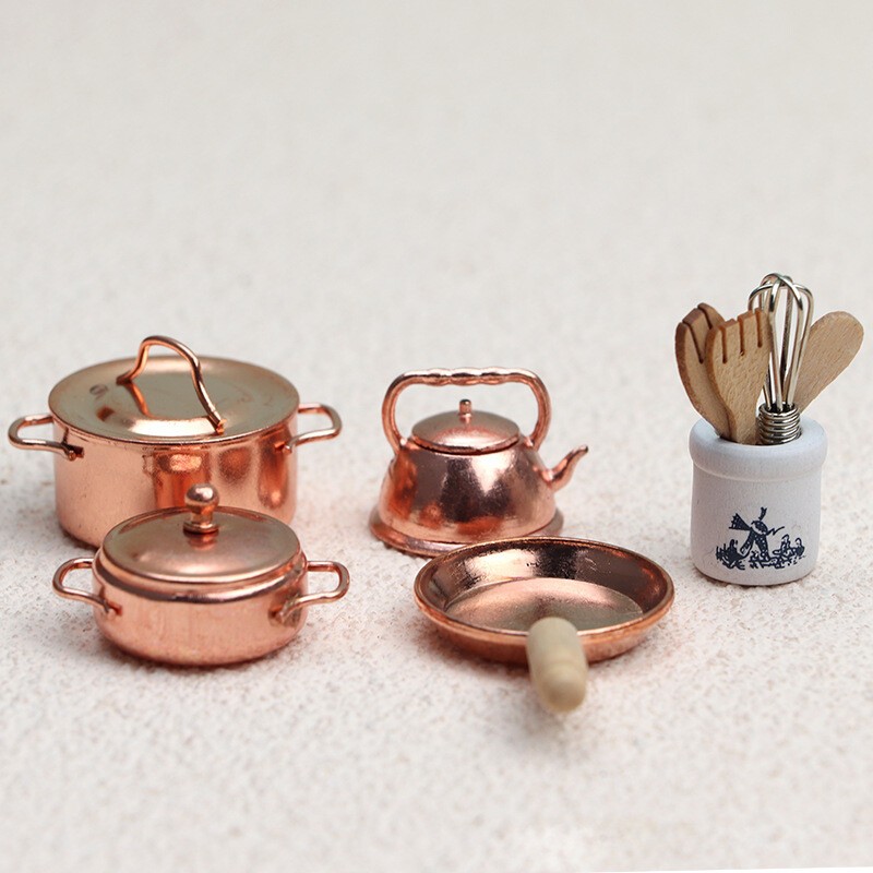 10PC Dollhouse 1:12 Miniature Kettle Pot Kitchen Alloy Kit Cookware Accessories