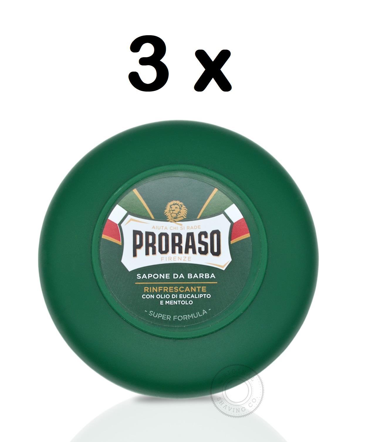 PRORASO Shaving Soap Pot Green Eucalyptus & Menthol 150ml 3xPACK TRIO TRIPLE