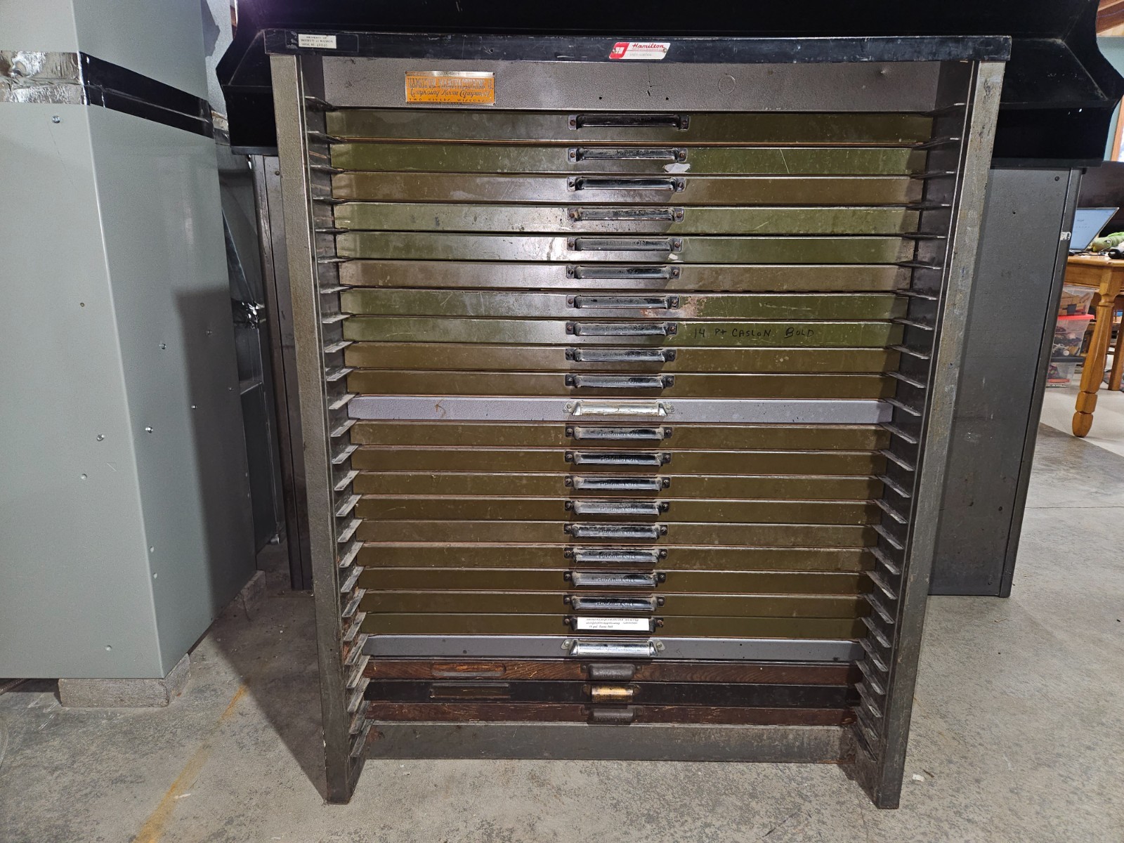 Hamilton Mfg. Co. , 24 Case Letterpress Type Cabinet
