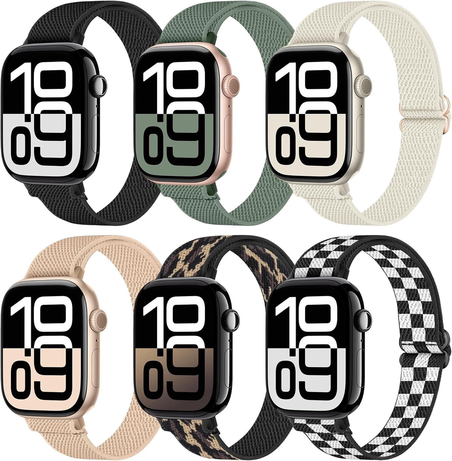 6 Pack Soft Nylon Braided Strap Compatible with Apple Watch 40mm 44mm