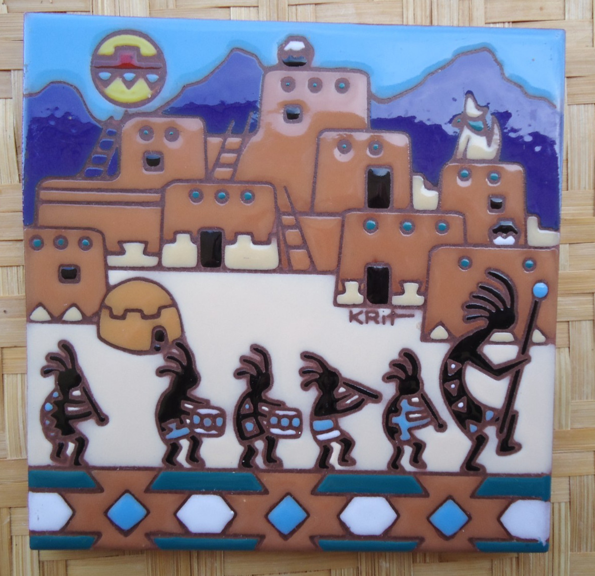 VTG Kokopelli Tile Hohokam Flute Player 6x6 1999 Southwestern Native Art Decor