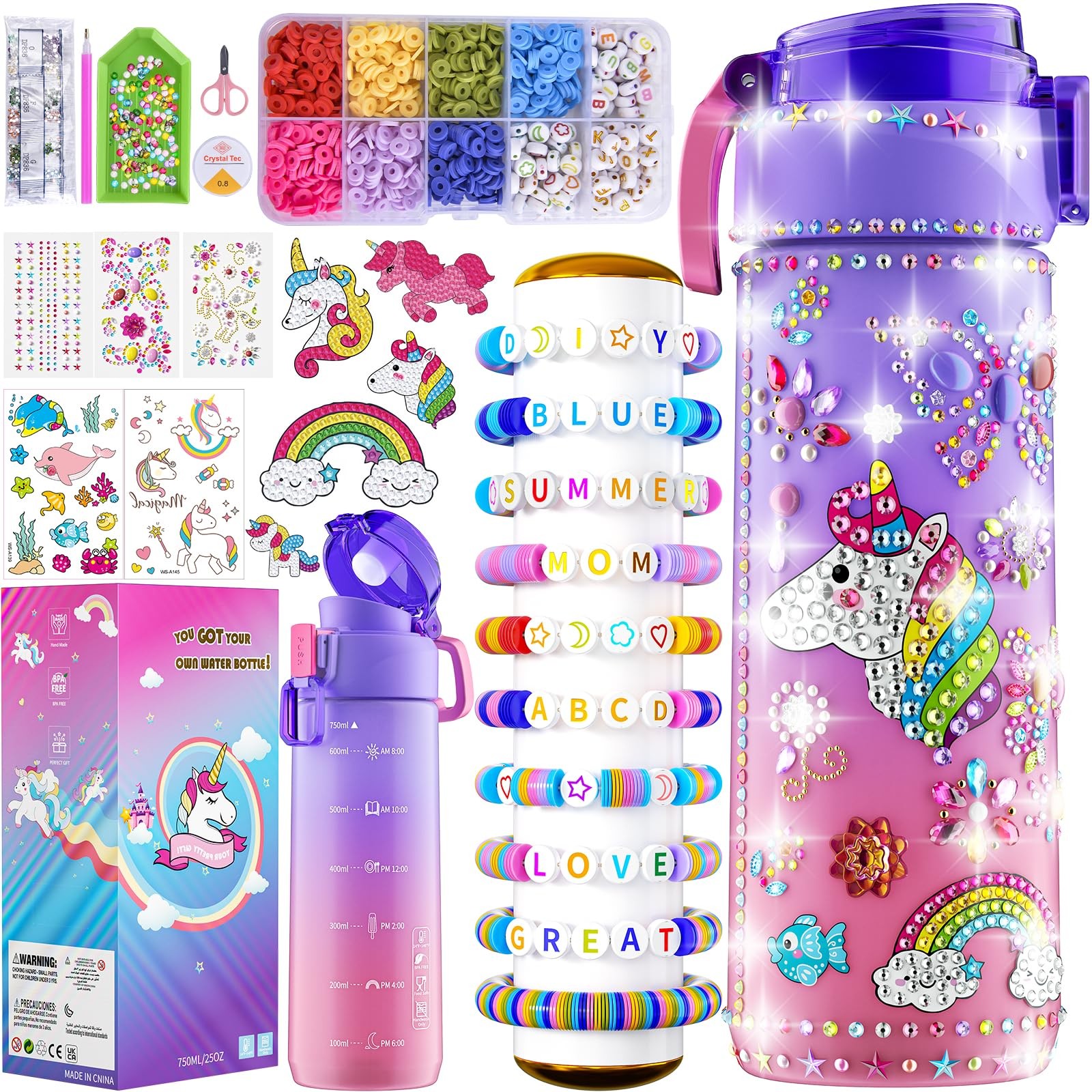Gifts for Girls 4-12, Decorate Your Own Water Bottle Kits for Girls, Unicorn ...