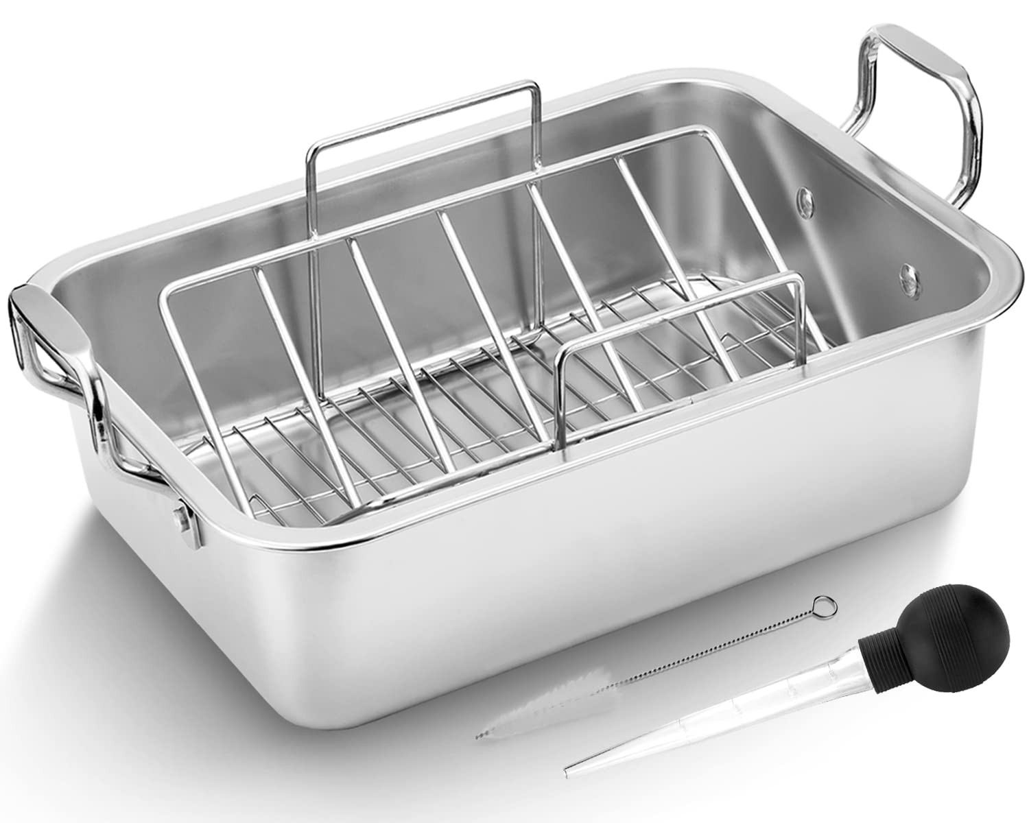 15 Inch Stainless Steel Roasting Pan with Cooling Rack - 15 inch, Sliver 