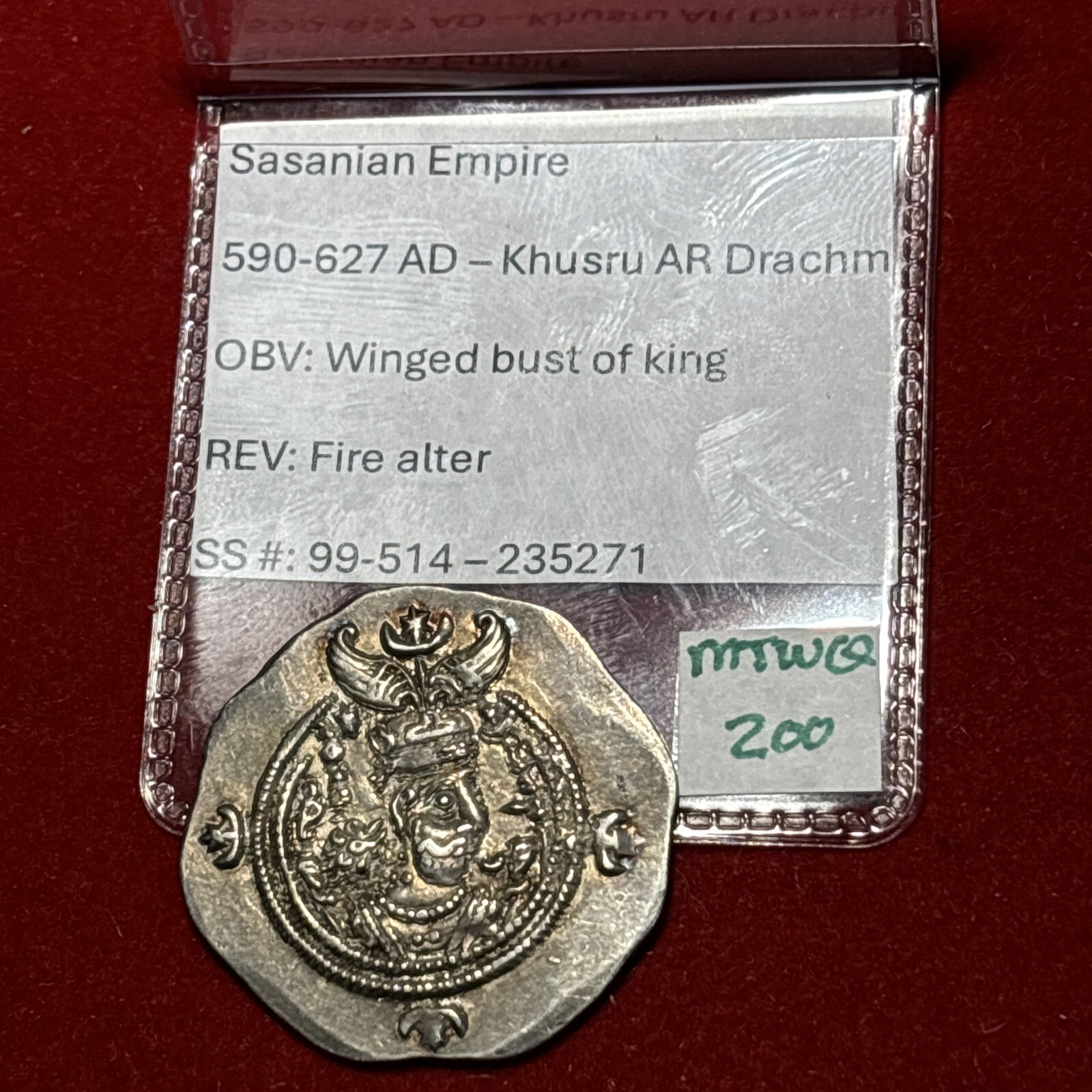 Sasanian Empire Khusru AD 591-628 AR Drachm SILVER Ancient Very Choice Grade