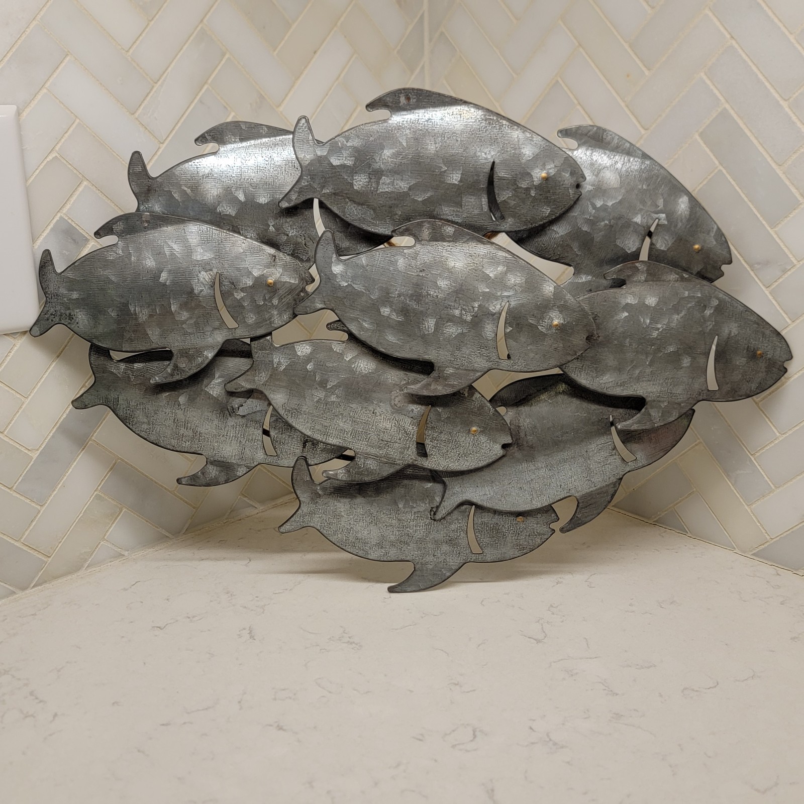 Galvanized Metal Fish Rustic Wall Decor Hanging Plaque Nautical Home Accent