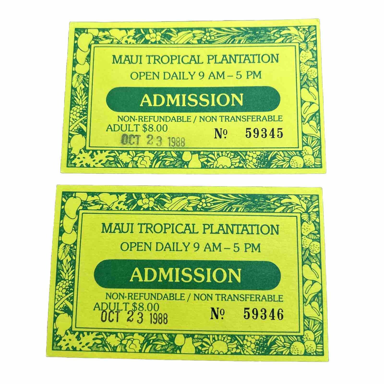 1988 Maui Tropical Plantation Waikapu Valley Hawaii Ticket Stubs