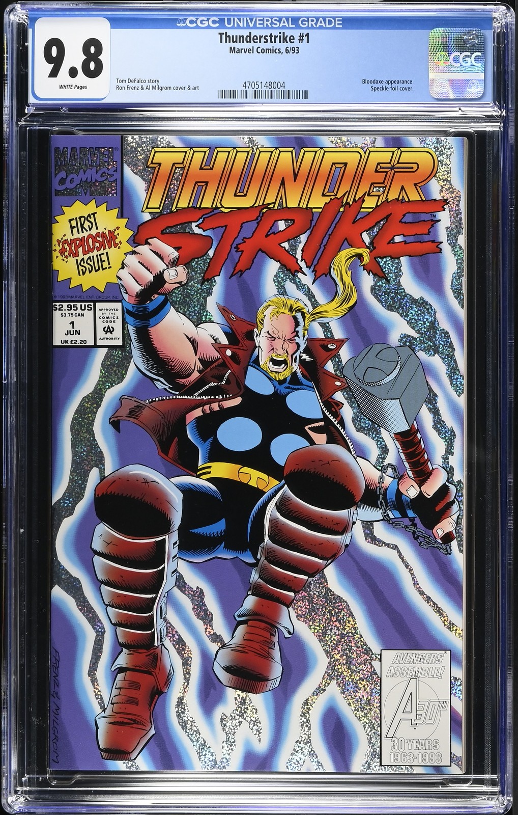 THUNDERSTRIKE #1 CGC 9.8 WHITE PAGES THOR BLOODAXE 1993 FREE SHIPPING