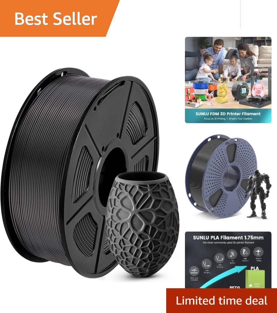 Reliable 1.75mm Black PLA Filament - Neatly Wound, 1kg Spool for FDM Printers