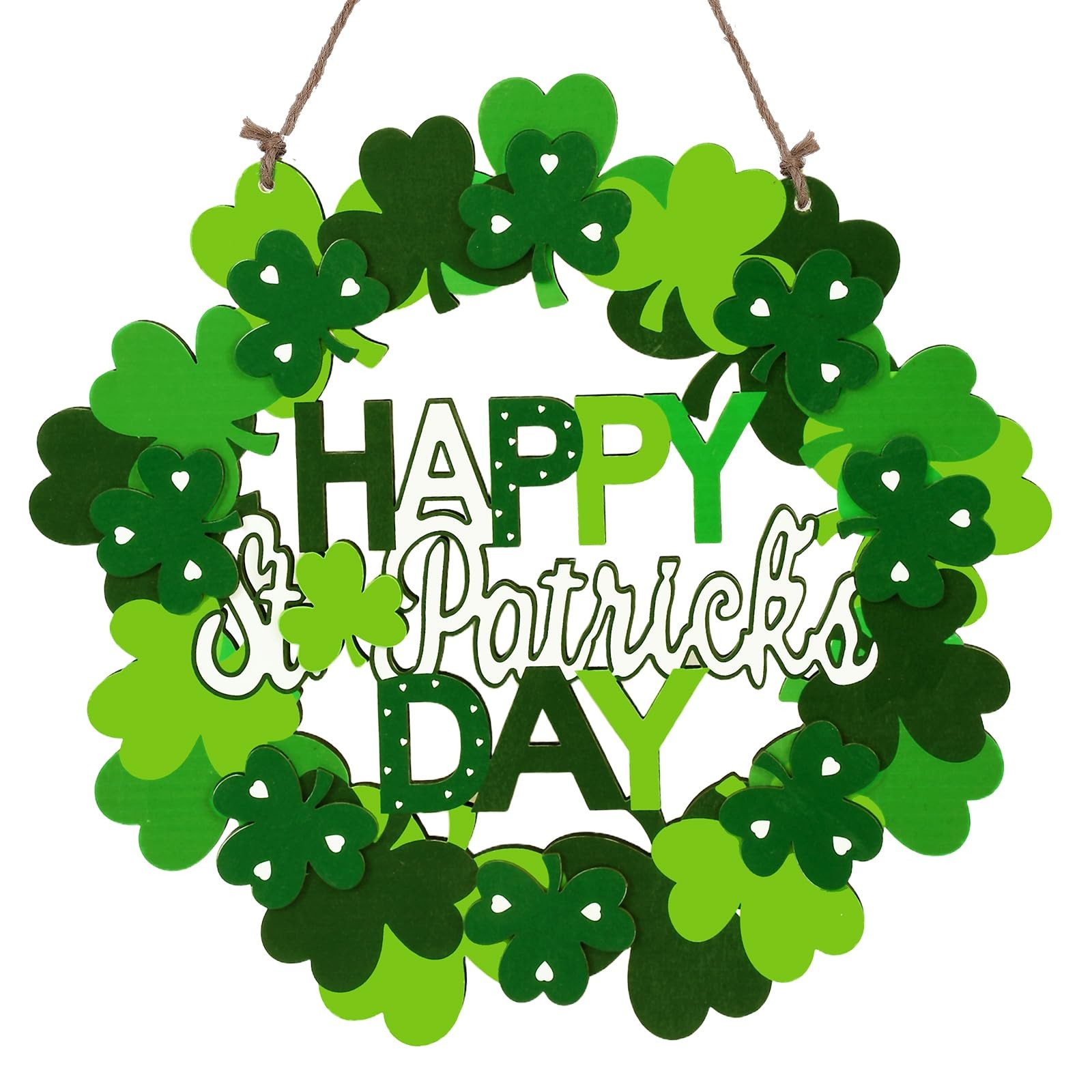 Wooden St. Patrick's Day Decoration Shamrock Door Wreath for Front Green 