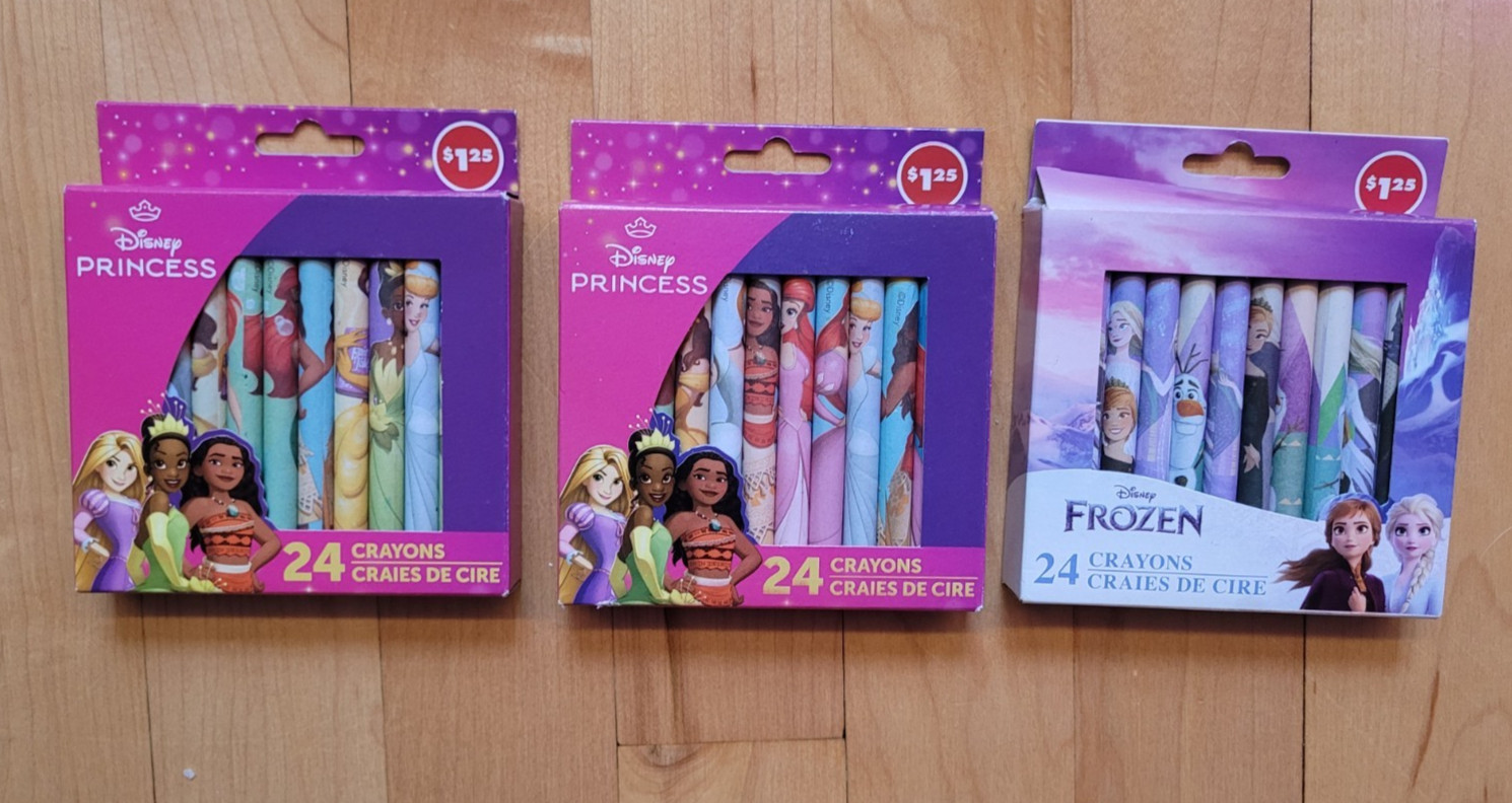 Disney Princess & Frozen 24 Crayons Lot of 3