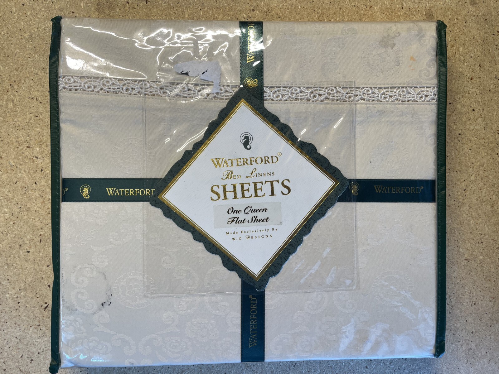 Waterford Linen Queen Flat Sheet 90x106 Trinity White Ivory CottonSilk 300Thread
