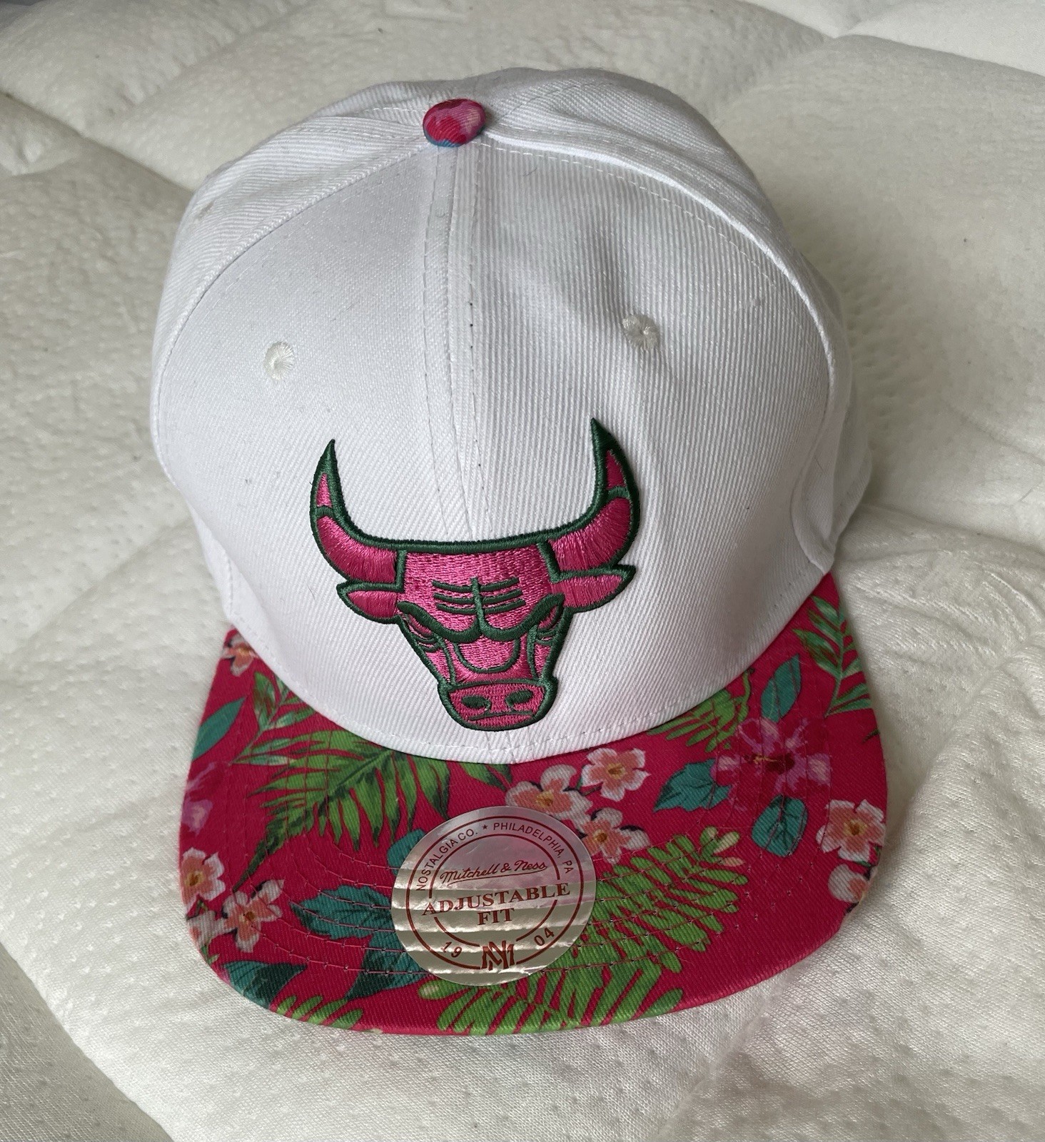 Mitchell & Ness Bulls Snapback Hat Cap Floral Pink