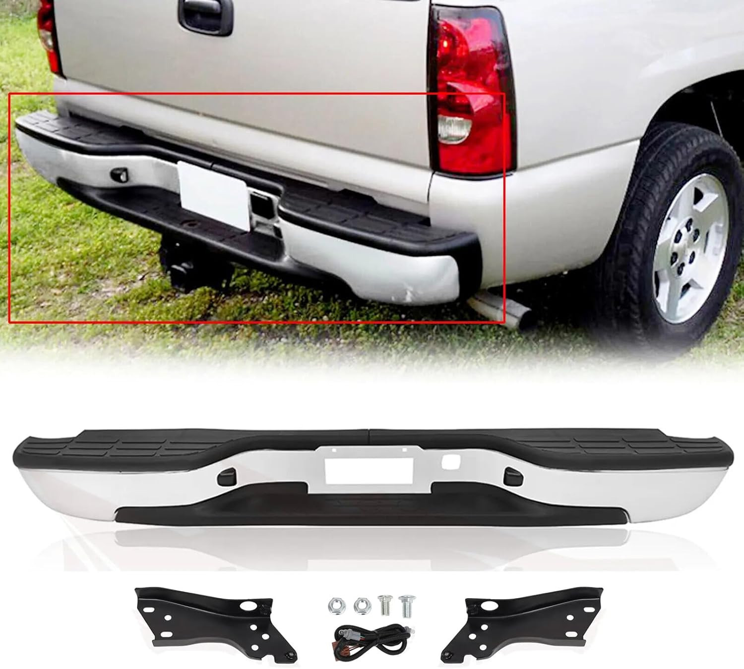 Rear Step Bumper Assembly Compatible with 1999-2007 Chevy Chevrolet Silverado GM
