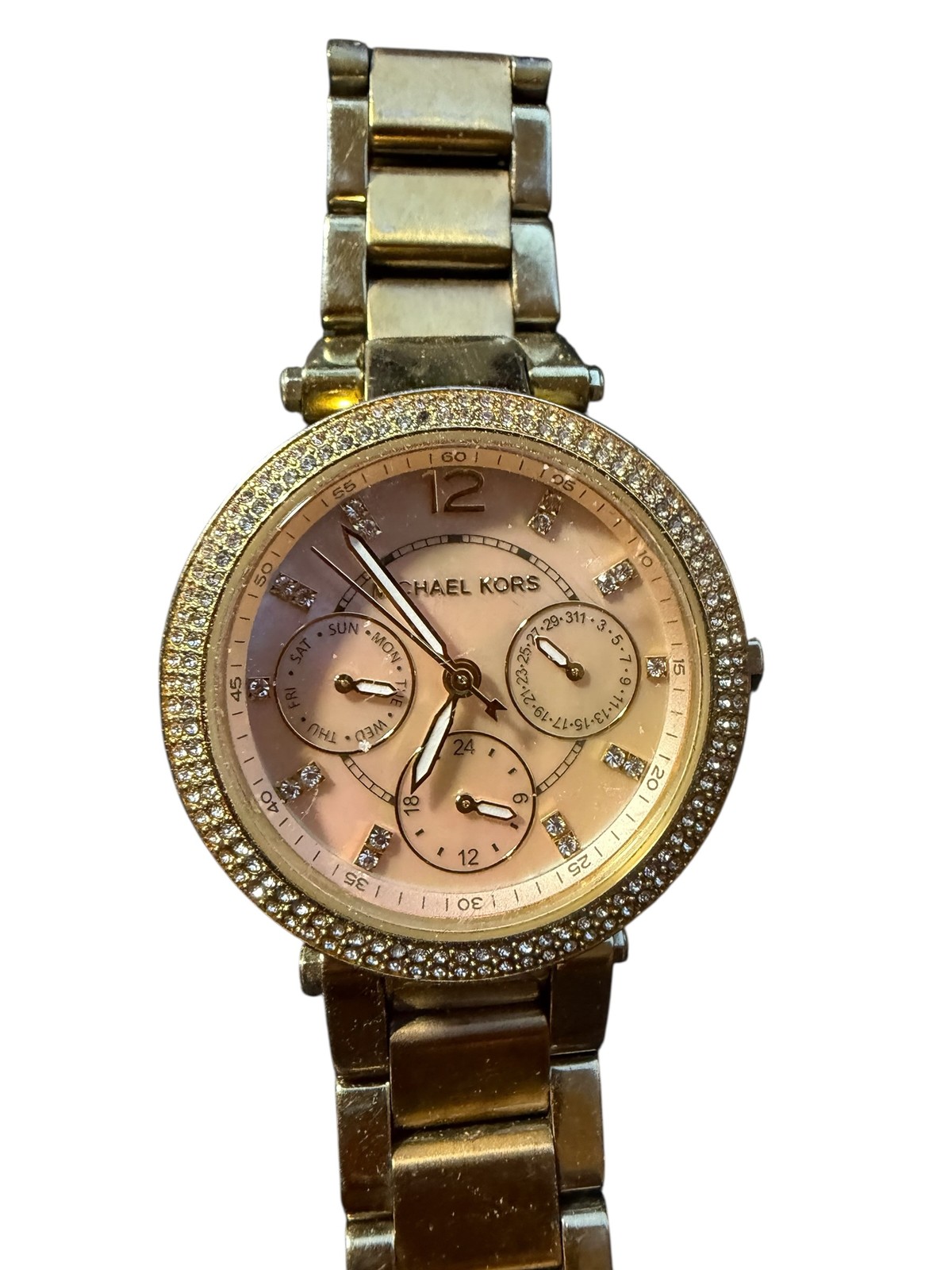 Michael Kors MK-5896 Gold Tone Crystal Bezel Mother of Pearl Dial Women's Watch