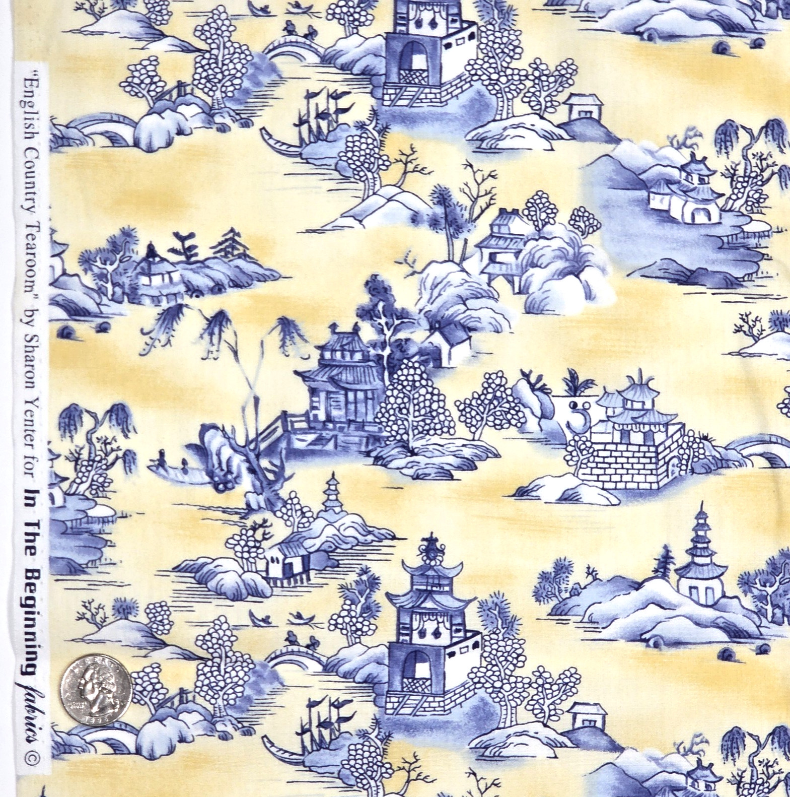 Toile Chinoiserie Blue Willow Style Sharon Yenter ITB Cotton Fabric 2.8 YDS