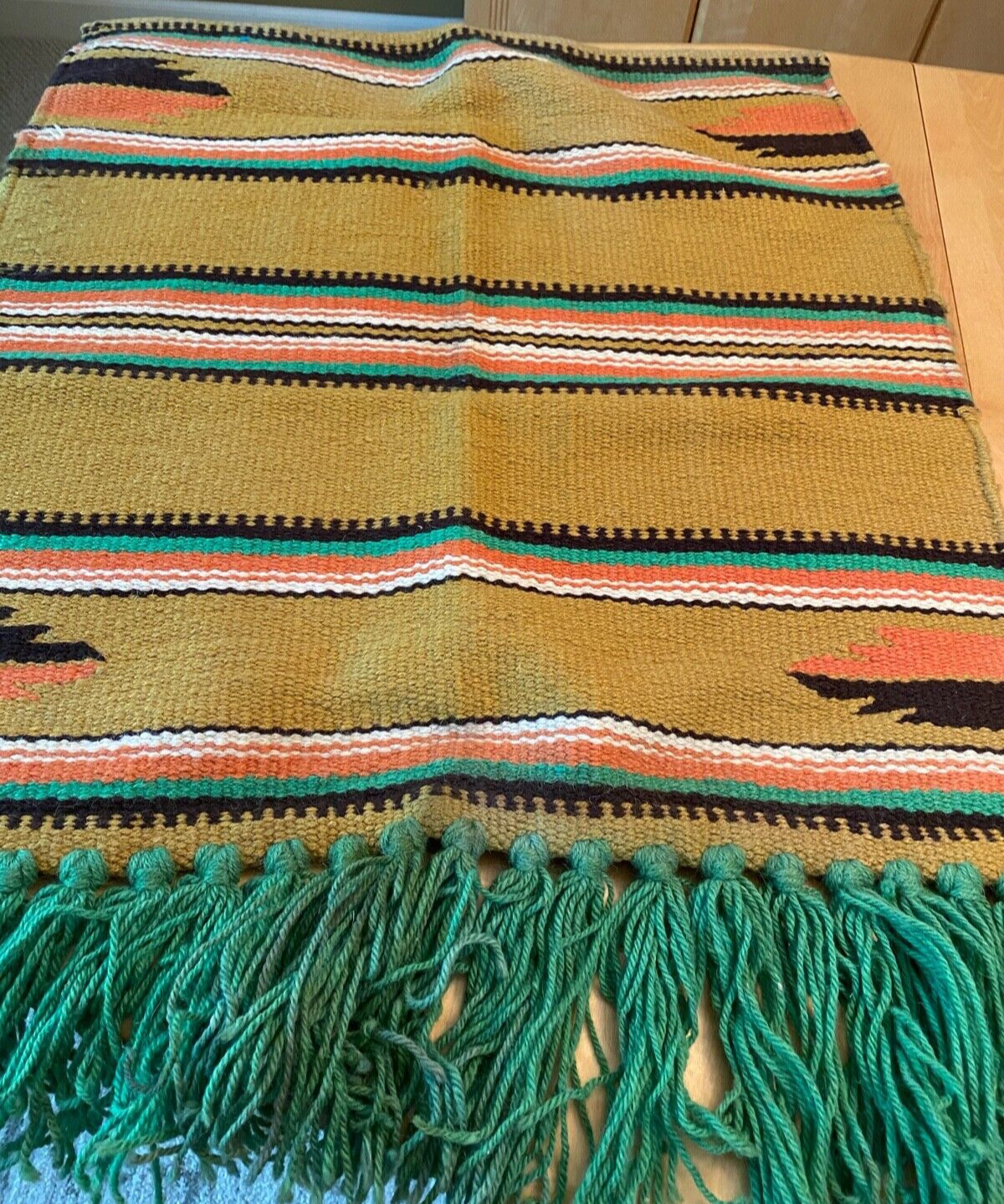 VINTAGE WEAVING TEXTILE FIBER ART WOOL WALL HANGING  W/ ROD POCKET 28" X 37"