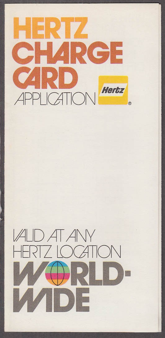 Hertz Rent-a-Car Charge Card Application unused 1972 Mustang
