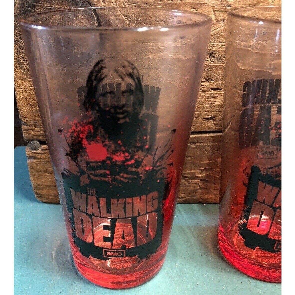 Walking Dead Glass Set 4 Pack Pint 16 oz Zombies 2013 AMC New
