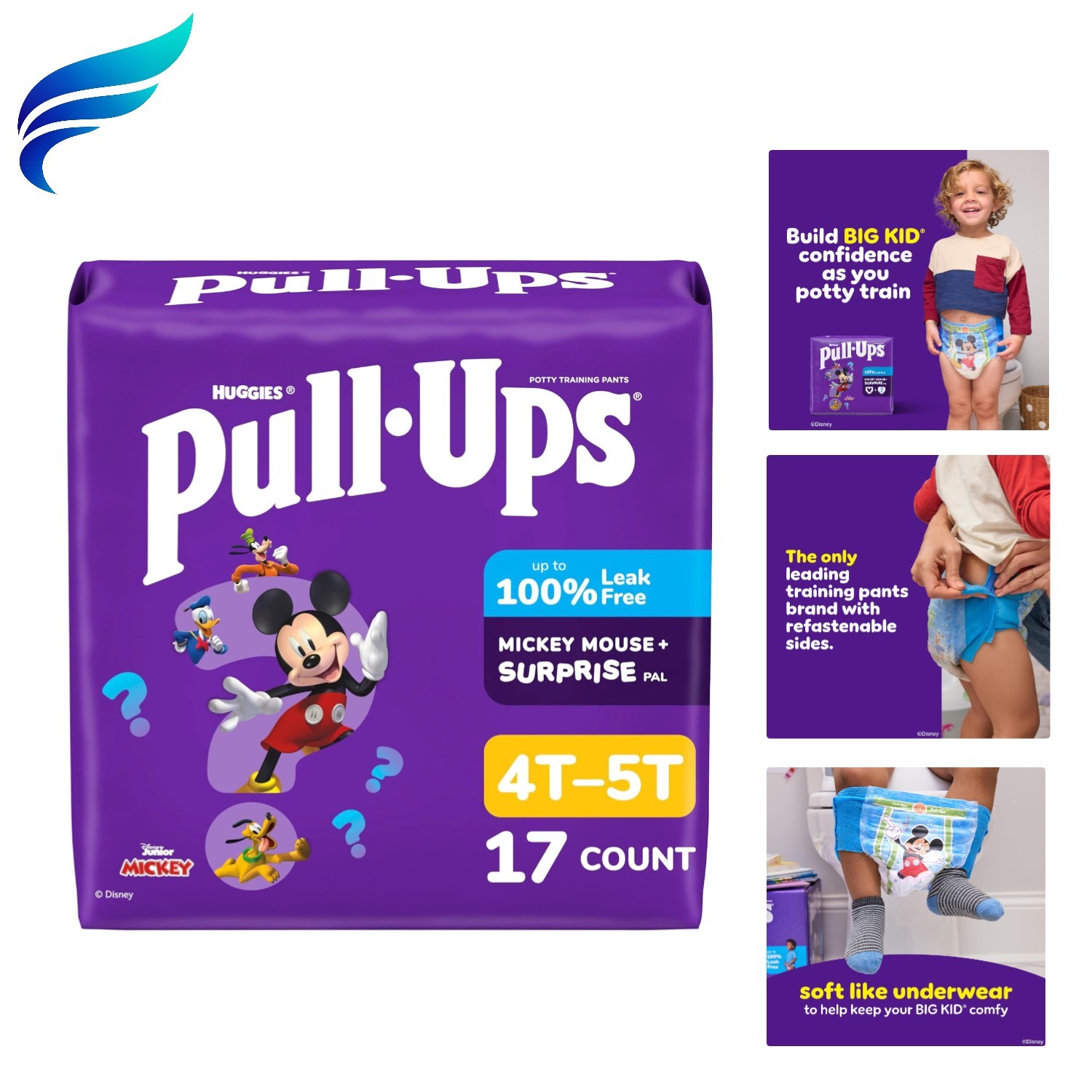 Boys' Potty Training Pants, Size 4T-5T Training Underwear 38-50 lbs, 17 Count