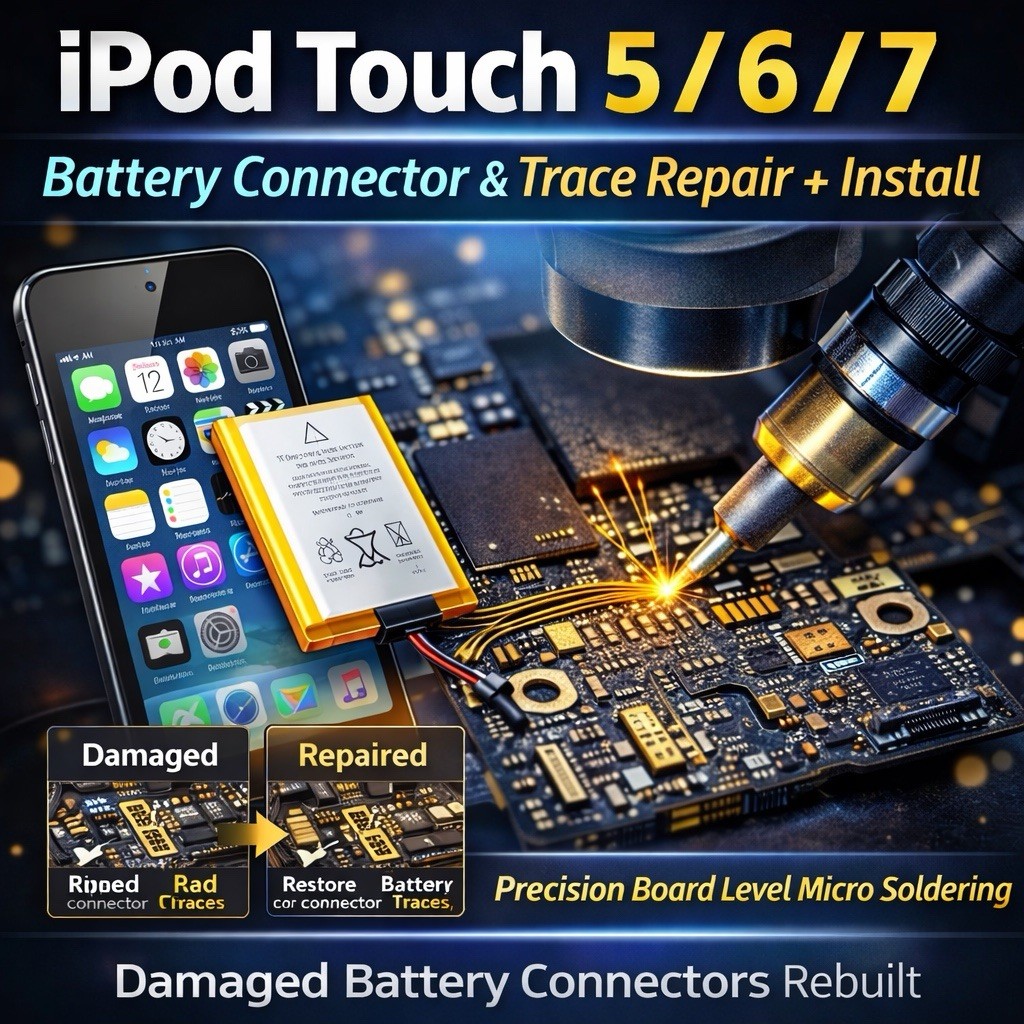 iPod Touch 5 / 6 / 7 – Battery Connector / Board Repair + Battery Installation