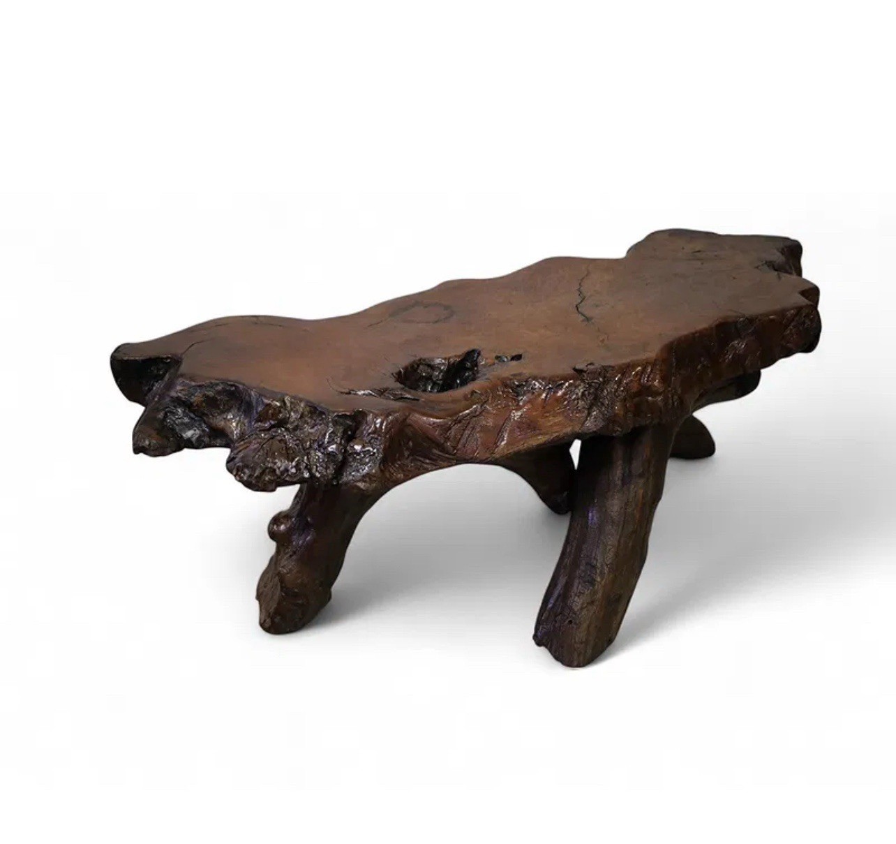 Vintage California Redwood Burl Live Edge Coffee Table – Sculptural Slab Rustic