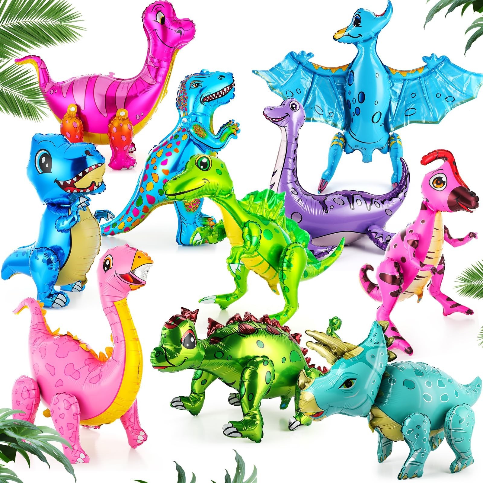 10 Pcs Giant Dinosaur Balloons 4d Dino Aluminum Foil Self Standing Dino Ballo...