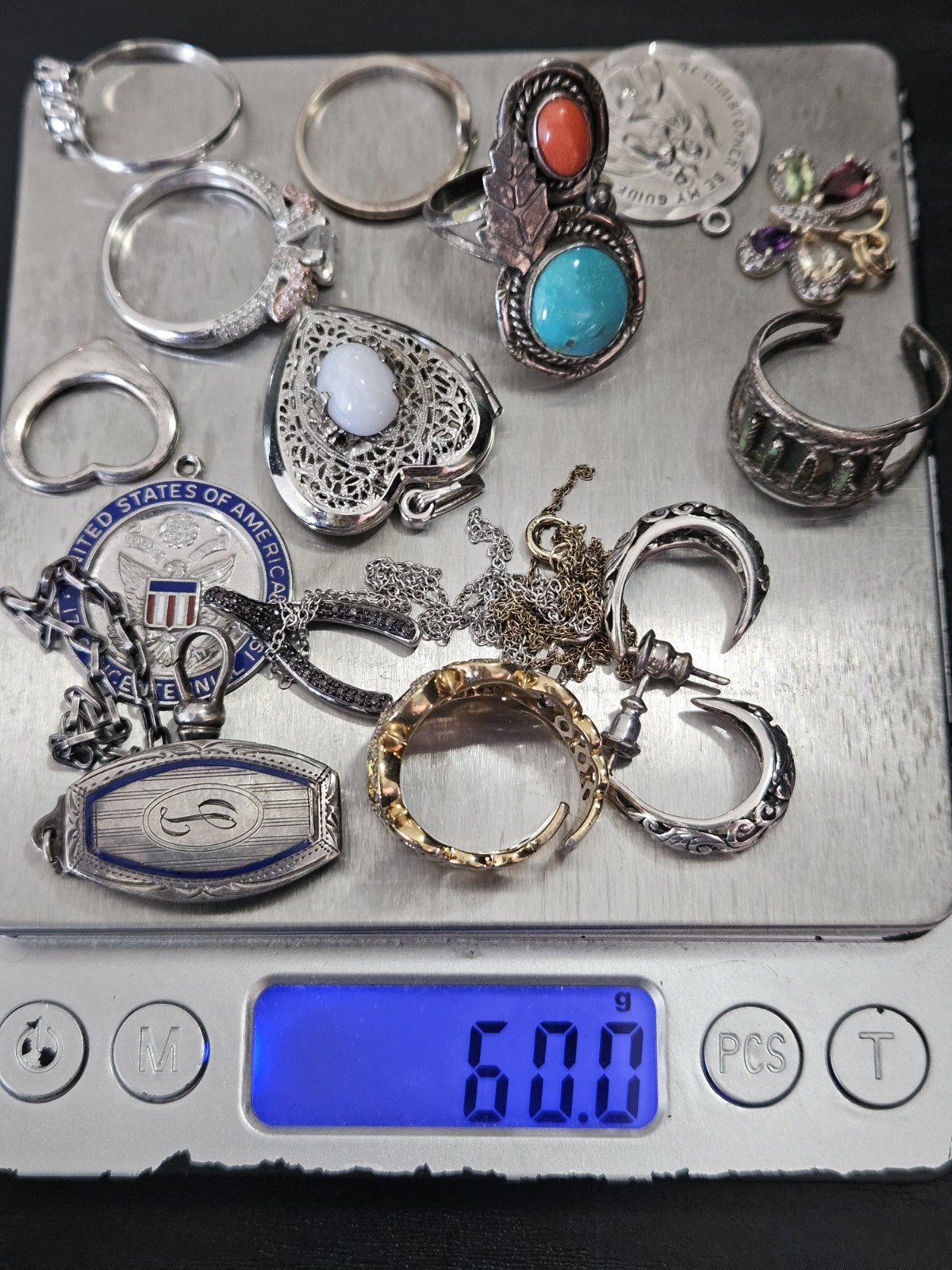 Sterling Silver 925 & Silver Jewelry Lot with Stones Wear or Scrap 60 Grams