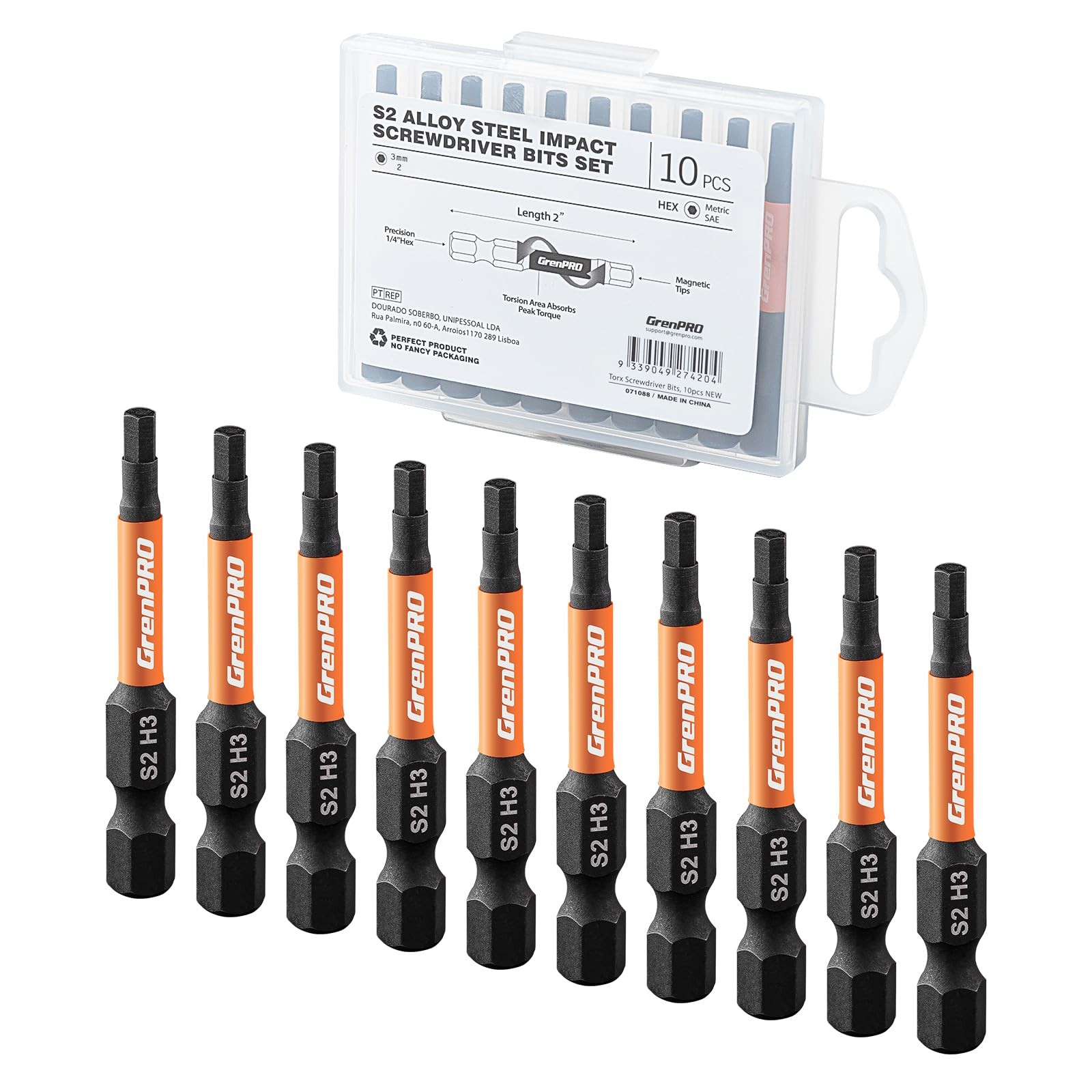 GrenPRO Hex Bit Set, Impact Allen Wrench Drill Set 3mm 3mm(10pcs), Orange 