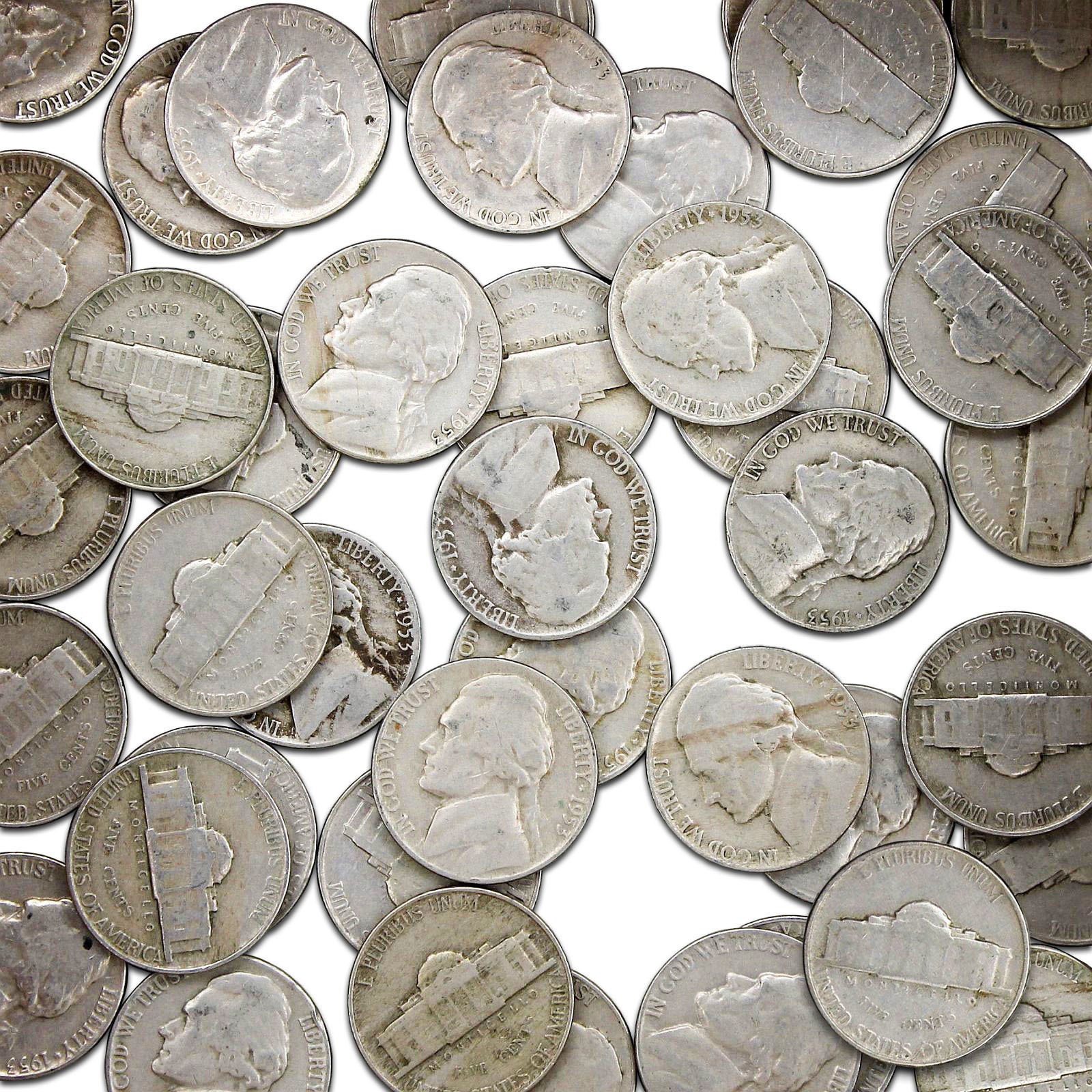 1953 (P) Jefferson Nickel Roll 40 Circulated US Coins