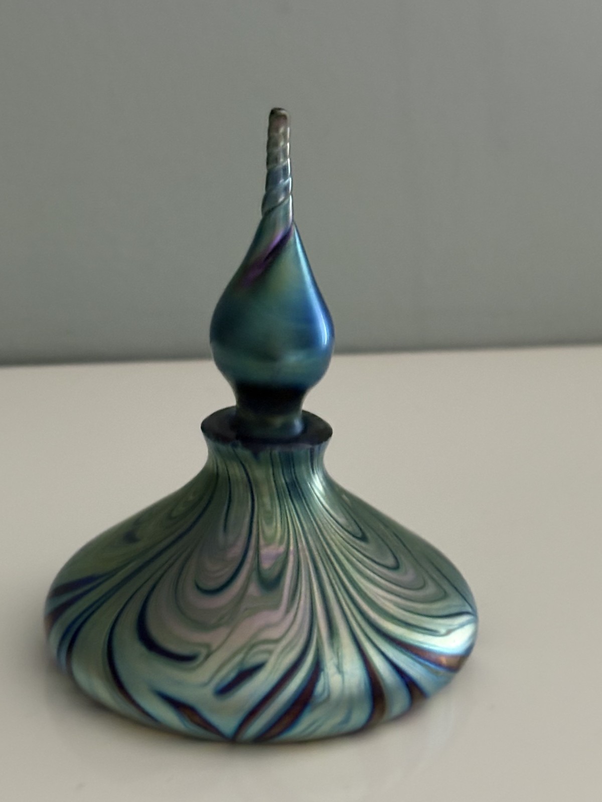 Vintage Okra Iridescent Glass Perfume Bottle with Stopper 9cm