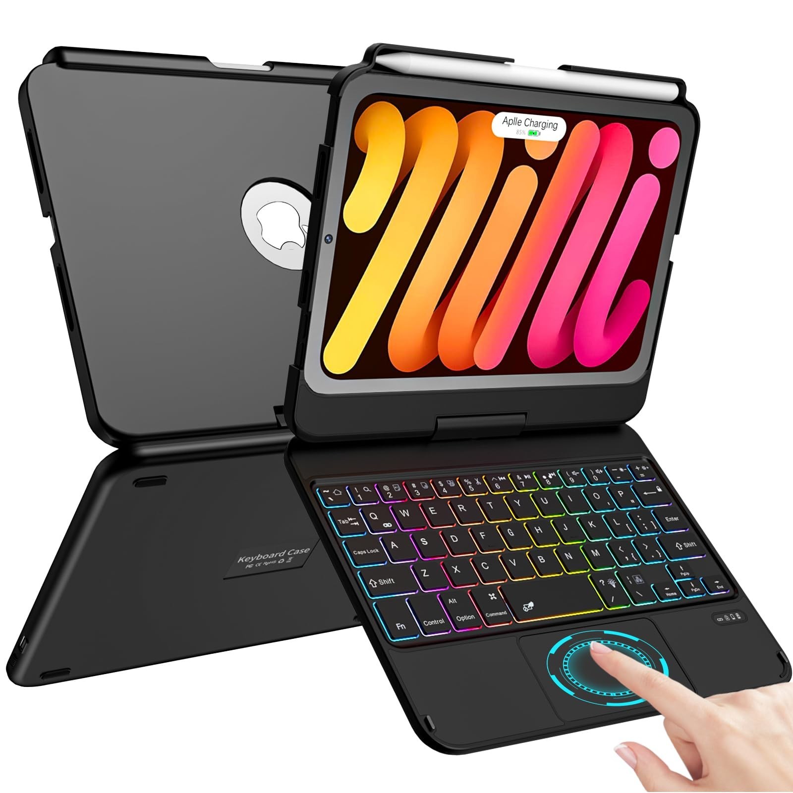 TaIYanG Keyboard Case for iPad Mini 7 & 6, 7 Color Backlit Trackpad, 360 Rota...