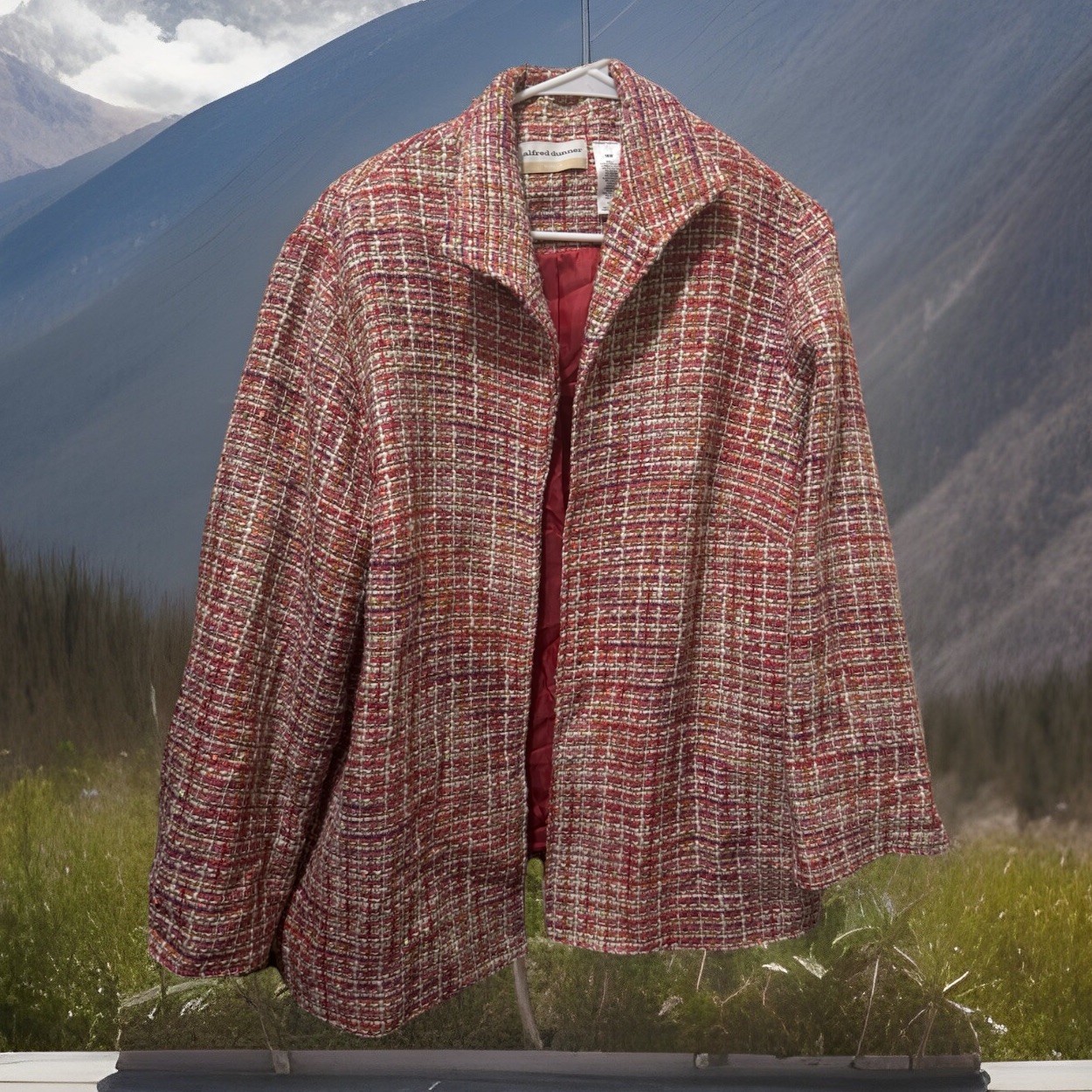 SHABBY CHIC Alfred Dunner Pink Red White Woven Tweed Blazer Jacket 16W OLDSTOCK