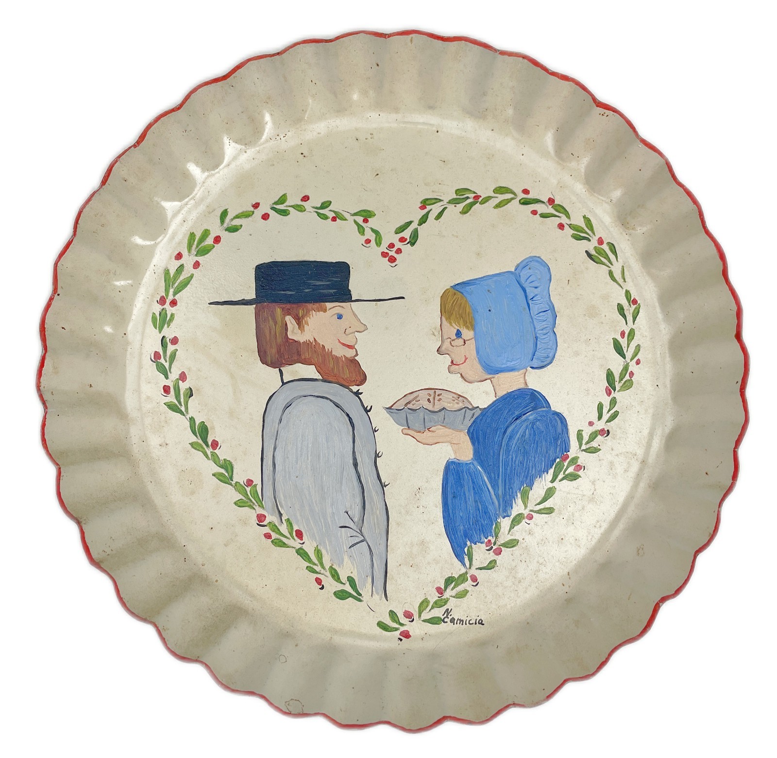 Painted Fluted Tin Wall Decor Prairie Primitive Folk Art Amish Settler